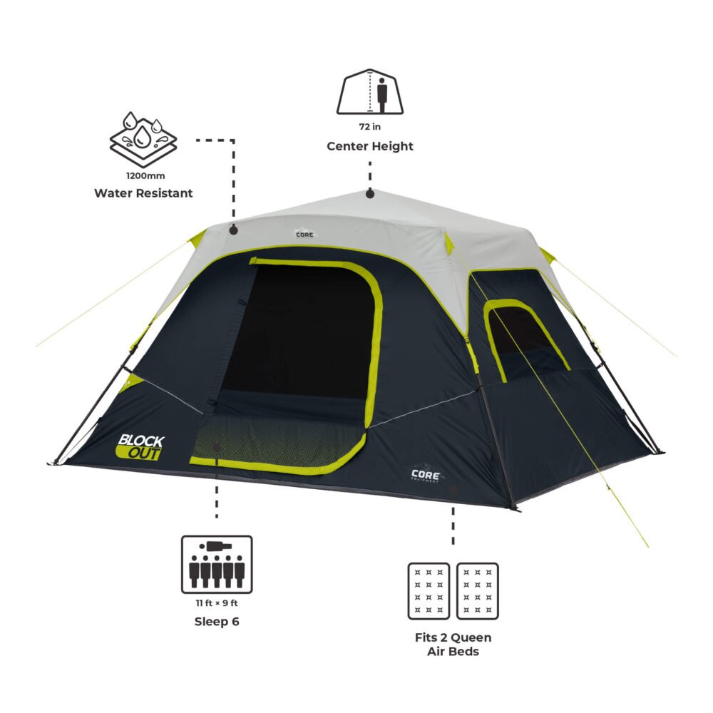 CORE 6 Person Blockout Instant Cabin Tent 11' x 9' – Model 40342