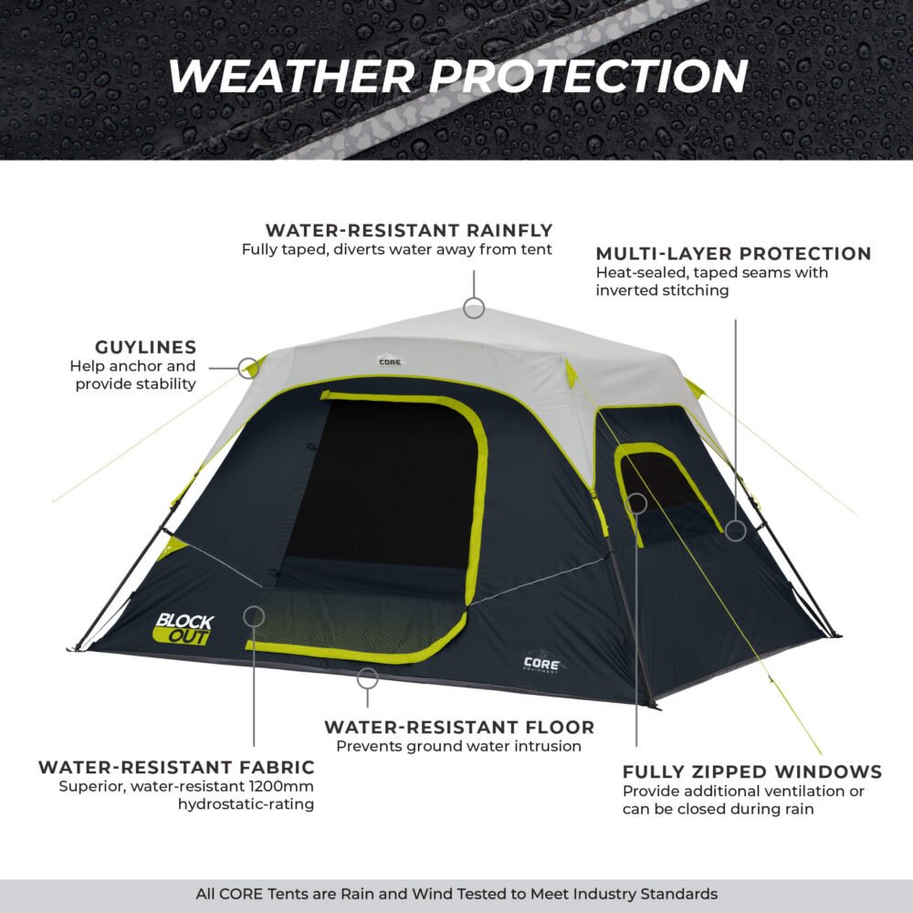 CORE 6 Person Blockout Instant Cabin Tent 11' x 9' – Model 40342
