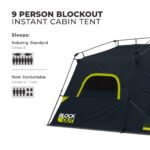 CORE 40343 Blockout instant cabin tent capacity, sleeps 9 or fits 2 queen air beds
