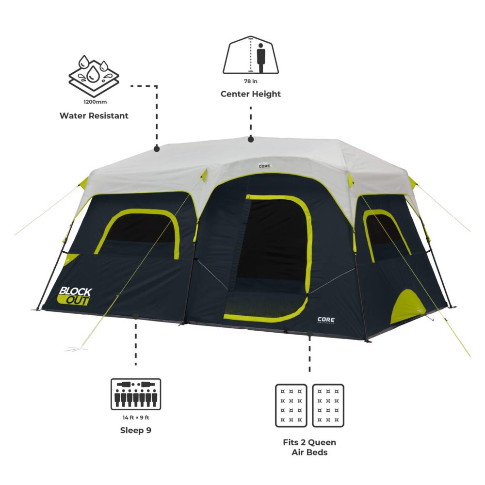 CORE 9 Person Blockout Instant Cabin Tent 14' x 9' – Model 40343