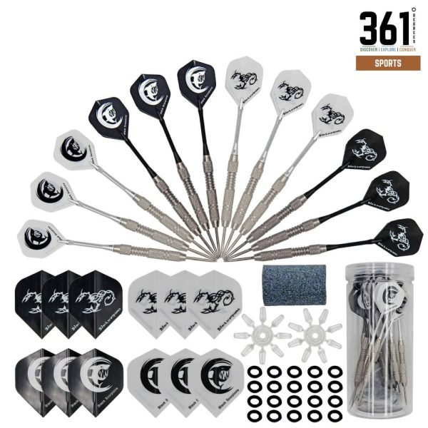 Darts Kit – Black – 12 Darts + Sharpening Tools