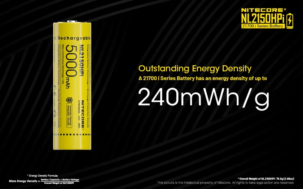 Nitecore NL2150HPi – Micro-USB Rechargeable 21700 Li-ion Battery 5000mAh
