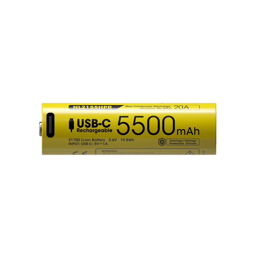 Nitecore NL2155HPR – USB Rechargeable 21700 Li-ion Battery (5,500mAh)