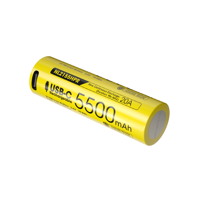 Nitecore NL2155HPR – USB Rechargeable 21700 Li-ion Battery (5,500mAh)