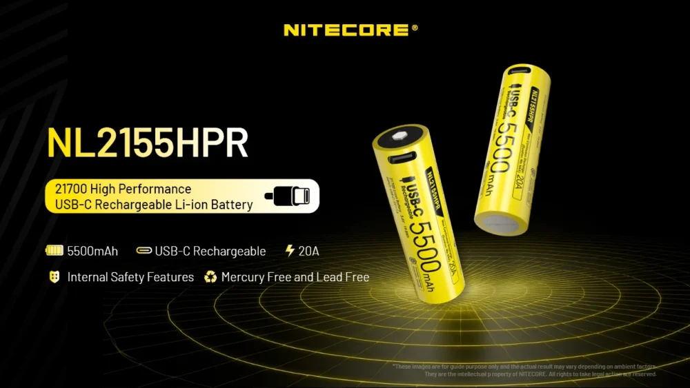 Nitecore NL2155HPR – USB Rechargeable 21700 Li-ion Battery (5,500mAh)