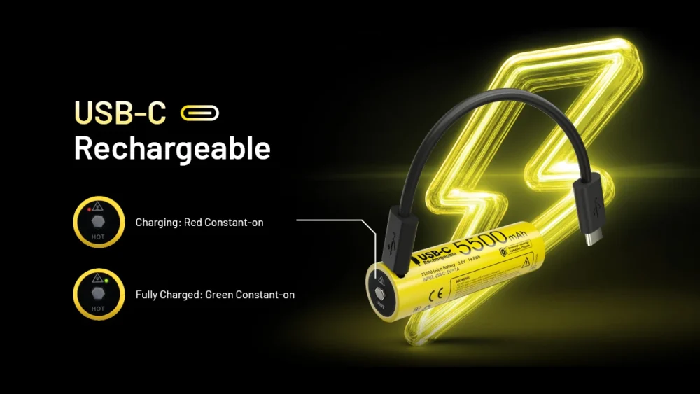 Nitecore NL2155HPR – USB Rechargeable 21700 Li-ion Battery (5,500mAh)
