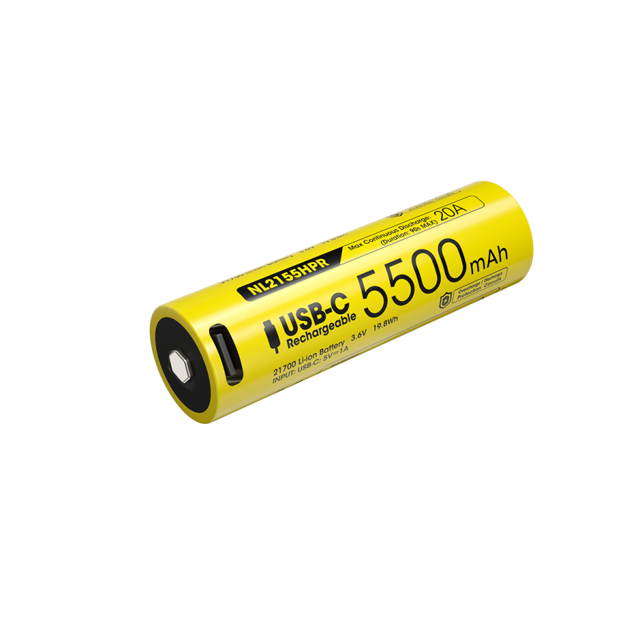 Nitecore NL2155HPR – USB Rechargeable 21700 Li-ion Battery (5,500mAh)