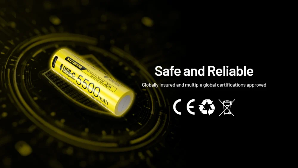 Nitecore NL2155HPR – USB Rechargeable 21700 Li-ion Battery (5,500mAh)