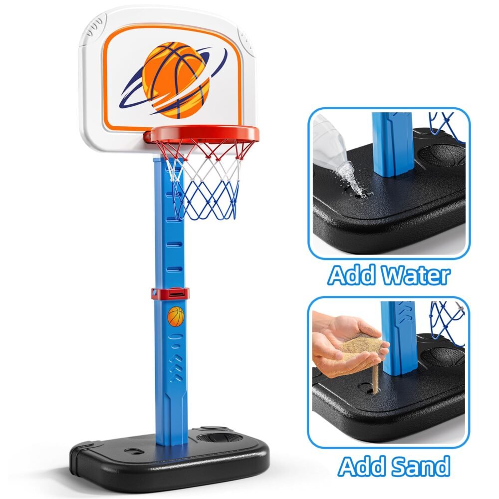 Poolside Basketball Stand - Water-Filled Base, Adjustable 28 to 54 in