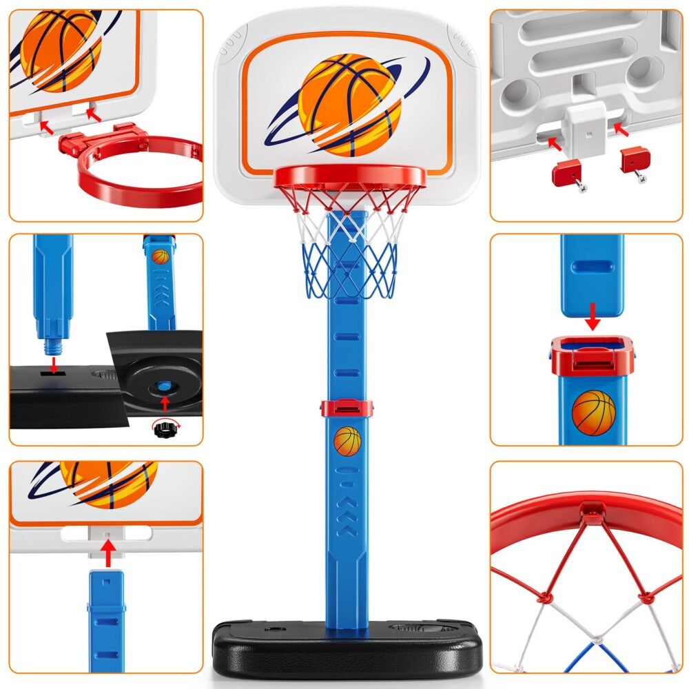 Poolside Basketball Stand - Water-Filled Base, Adjustable 28 to 54 in