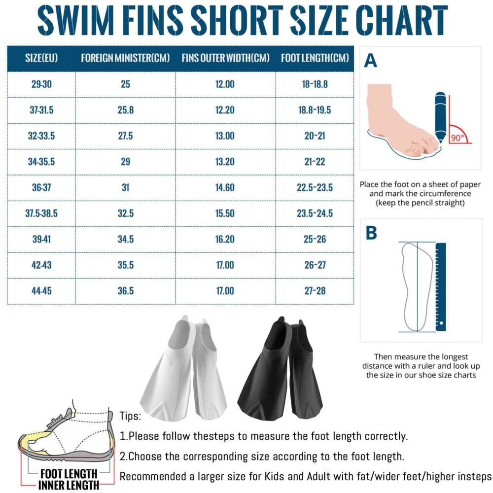 Swim Training Fins - Black - Short-Blade Silicone Flippers