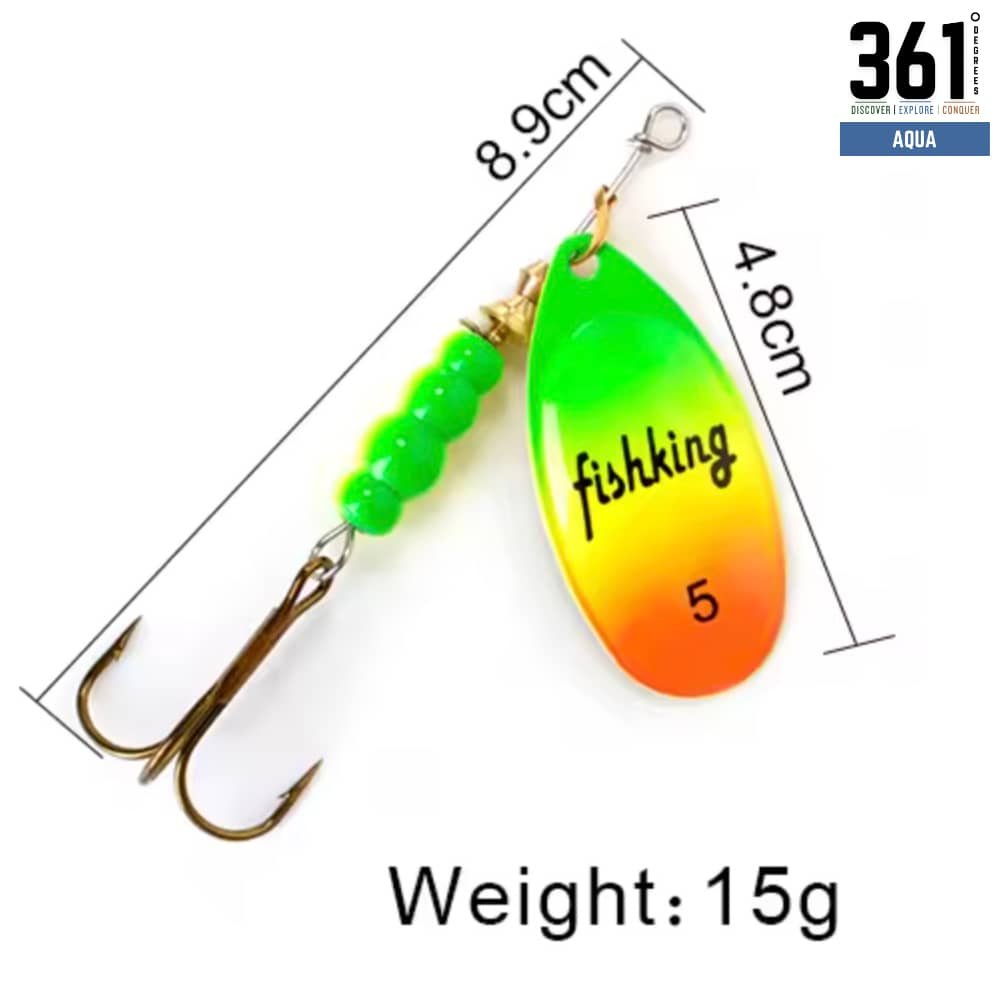 FISHKING Spinner Bait – Size 5, 15g Metal Lure with Treble Hook