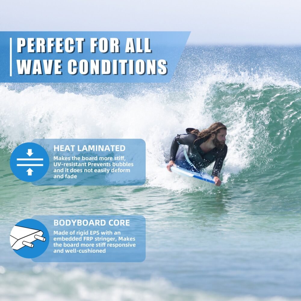 Contour Surf Ripple EPS 39 in Bodyboard with Coiled Wrist Leash