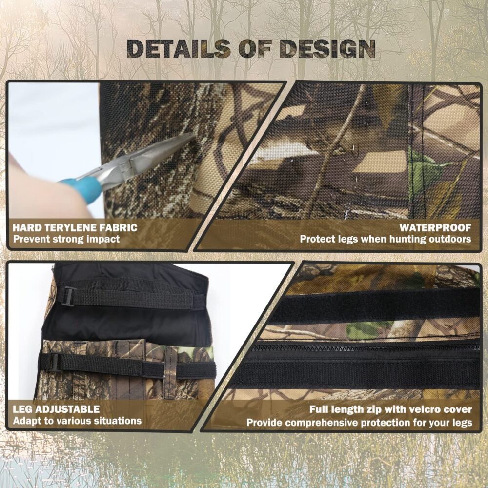 Camo Waterproof Hunting Leg Gaiters with Replaceable Instep Straps