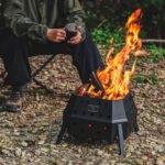 CARGO CONTAINER Fire Pit Max burning at camp