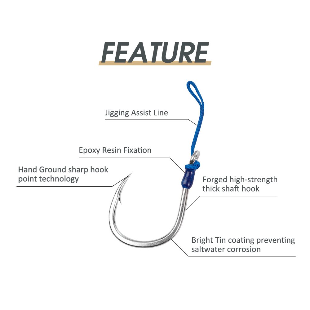 Noeby 8062-5X Single HD Assist Hook - Pre-Tied, Heavy Duty