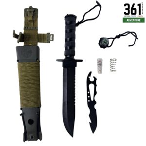 Black Survival Knife with Aluminium Handle and Accessory Sheath