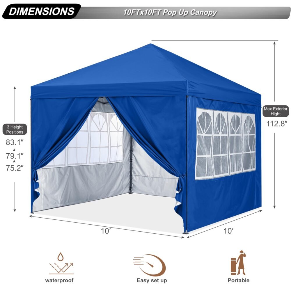 3×3m Lightweight Event Gazebo - Blue with Sides