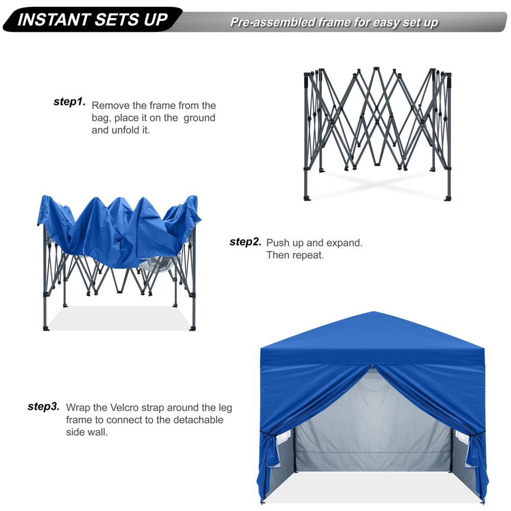 3×3m Lightweight Event Gazebo - Blue with Sides