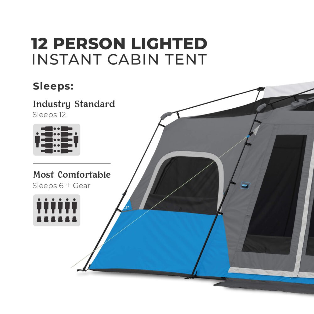 CORE 12 Person Lighted Instant Cabin Tent 18' x 10' – Model 40064