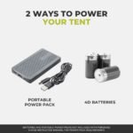 CORE lighted instant tent powered by 4 D batteries or a 5V rechargeable power pack
