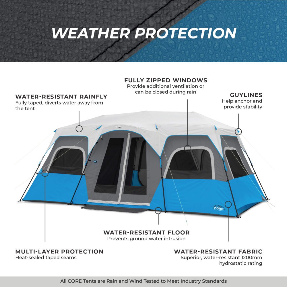 CORE 12 Person Lighted Instant Cabin Tent 18' x 10' – Model 40064