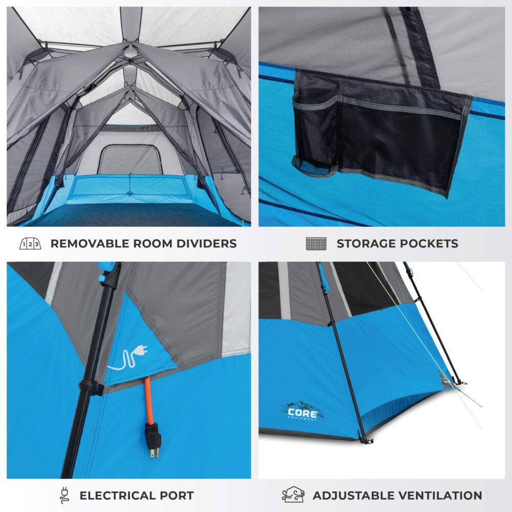 CORE 12 Person Lighted Instant Cabin Tent 18' x 10' – Model 40064