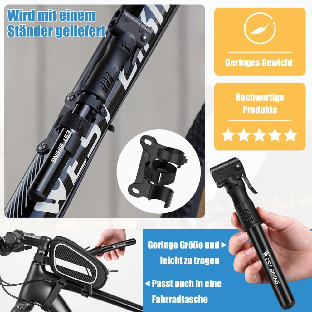 Mini Bicycle Pump – Aluminum Alloy Portable Bike Tyre Pump for Presta & Schrader Valves