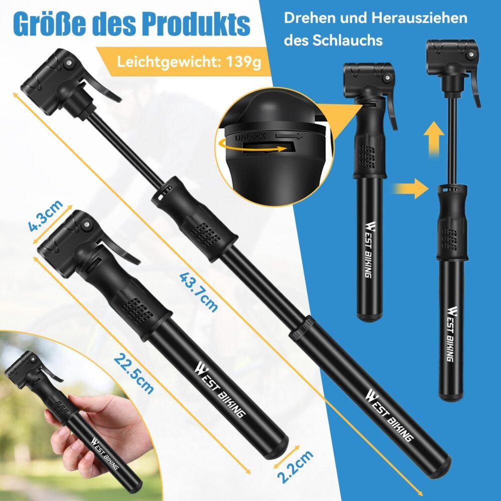Mini Bicycle Pump – Aluminum Alloy Portable Bike Tyre Pump for Presta & Schrader Valves